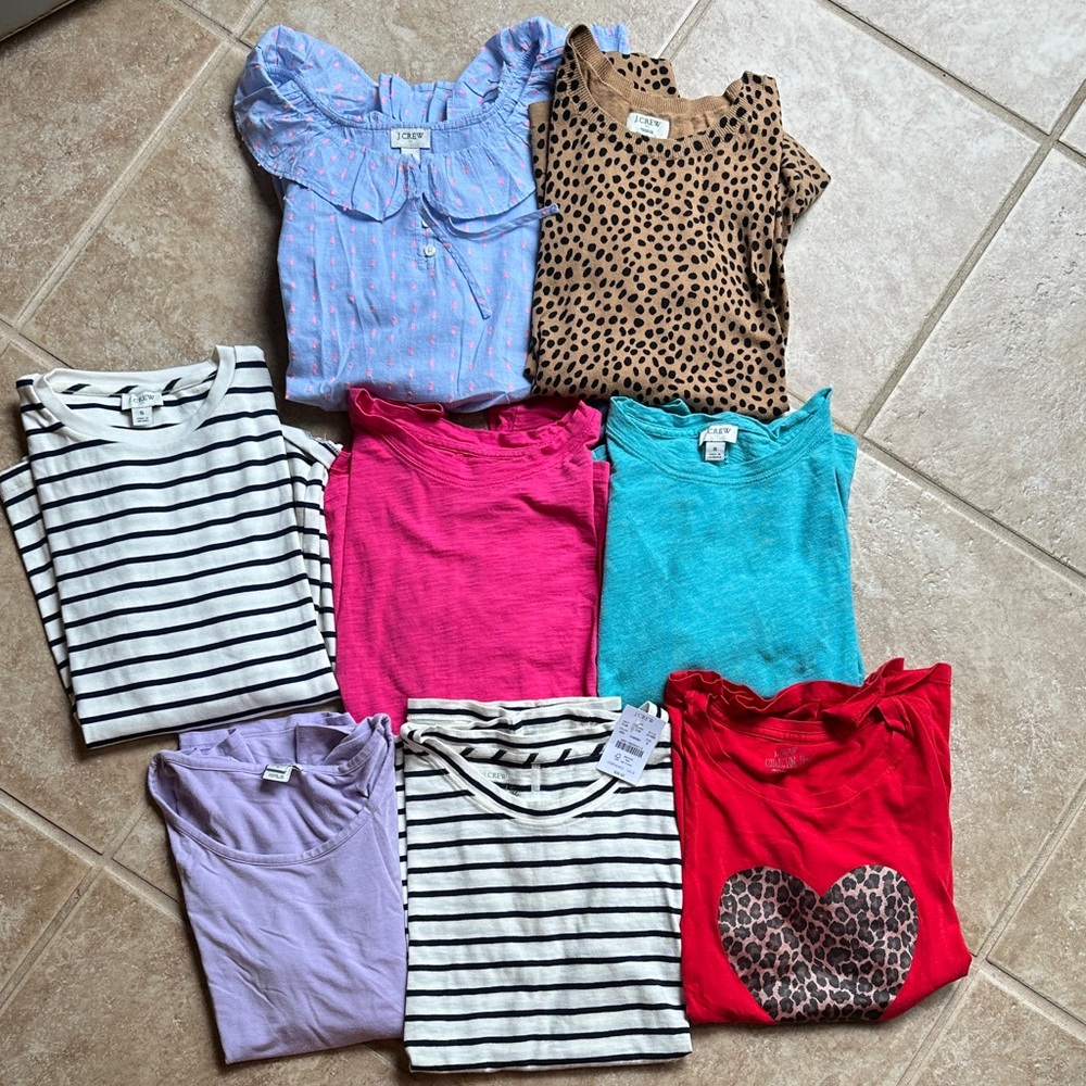 J. Crew Striped and Solid Tees in Cream, Pink, and Teal